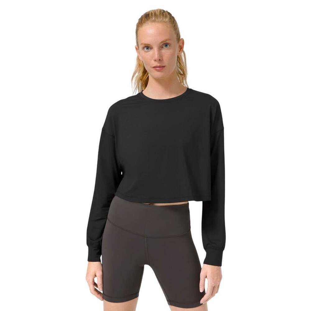 Lululemon Muscle Love Long Sleeve Black Size 6 Tech Quick Dry Oversized Crop Top
